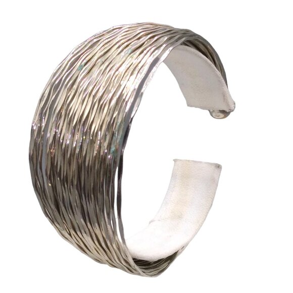 Silver Isaac Mizrahi Multi-Cable Cuff Bracelet, Etched  Wire for Maximum Sparkle - Picture 3 of 5